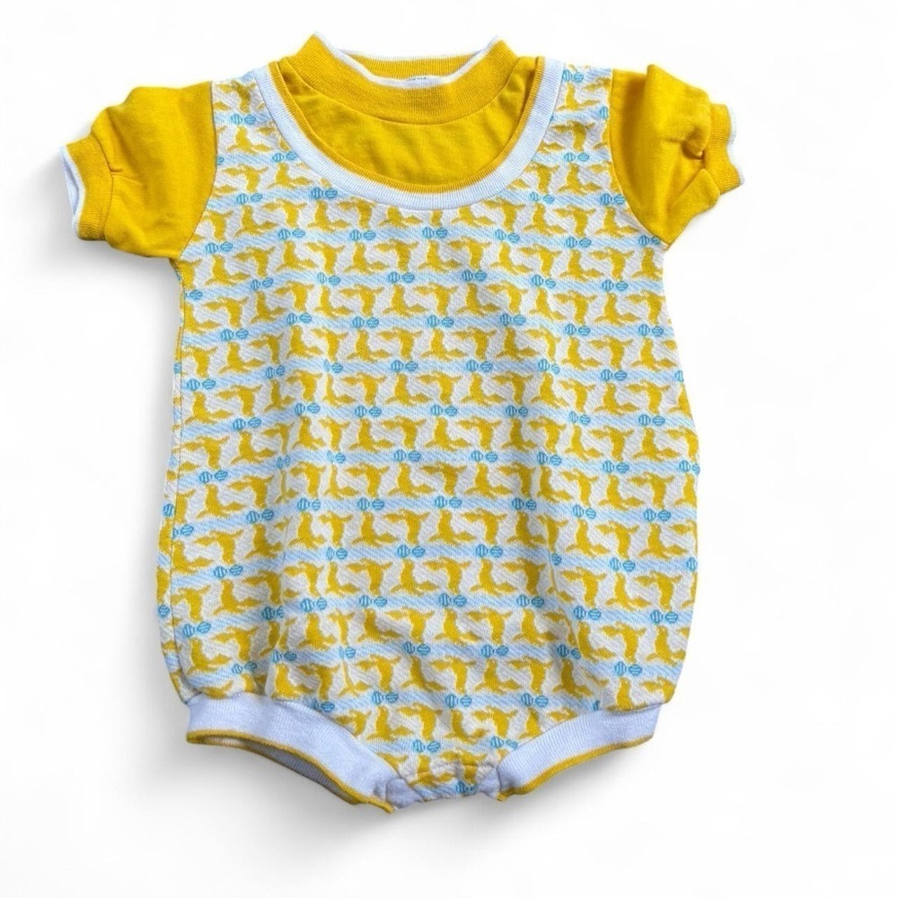 Vintage Yellow and Blue Baby Romper